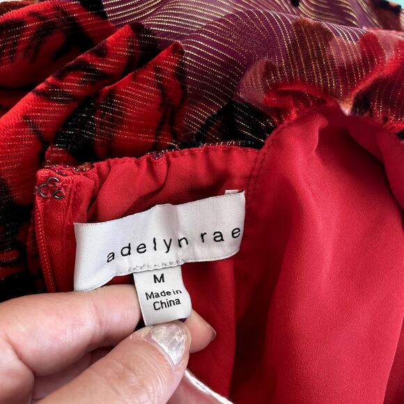 Adelyn Rae Khalia Burnout Red gold Velvet ruffle dress Mini Dress Womens Medium - Picture 10 of 12